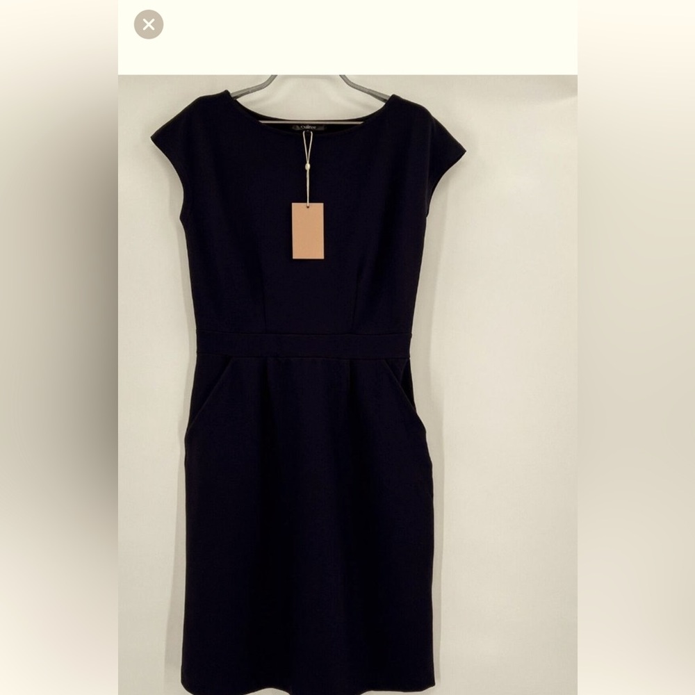 Quince Women's Navy Blue Ultra-Stretch Ponte Cap Sleeve Dress sz L NWT Career